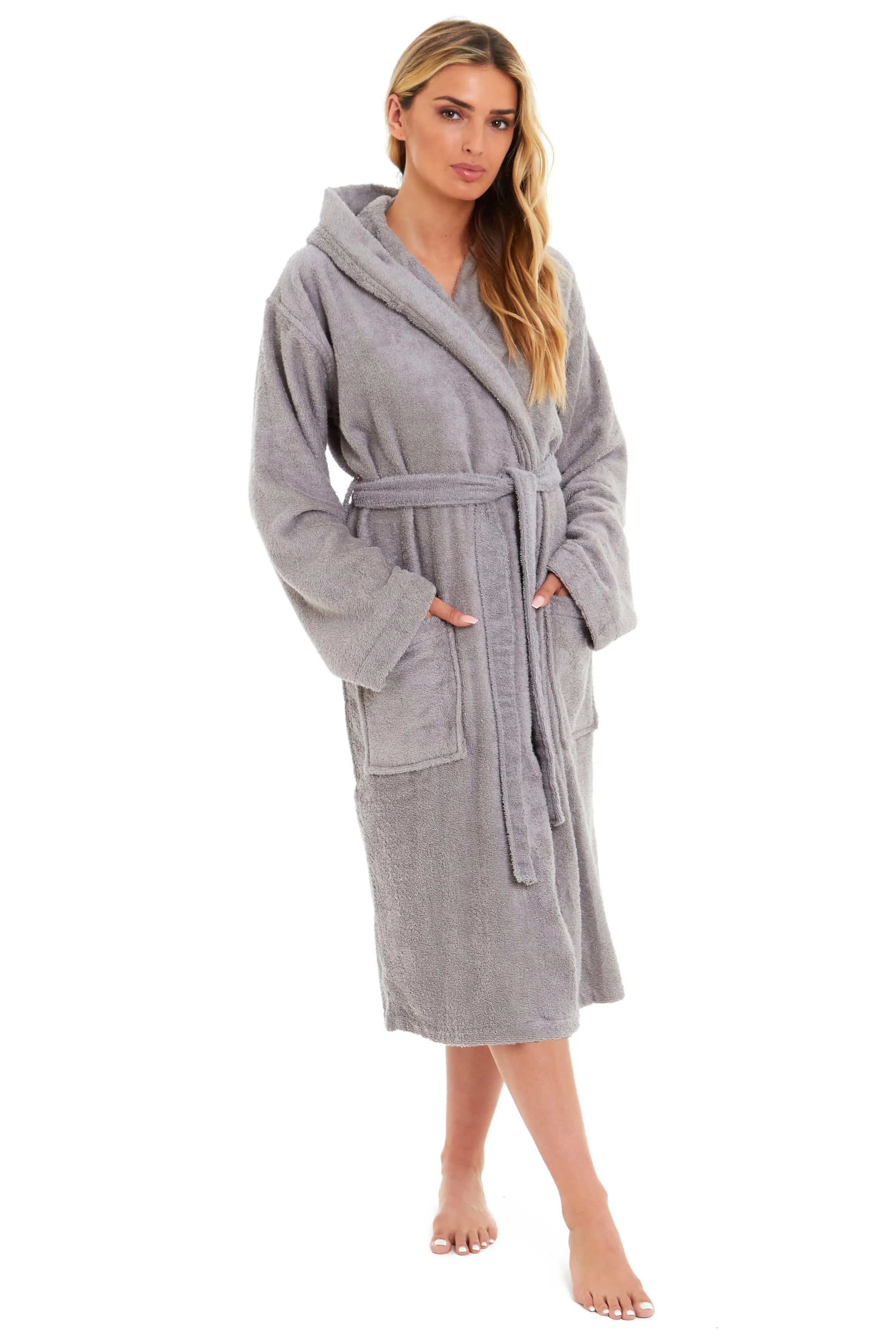 Women's Bamboo Cotton Hooded Towelling Robe Luxurious Ultra Absorbent Bath Spa Loungewear in Multiple Sizes and Colours by Daisy Dreamer