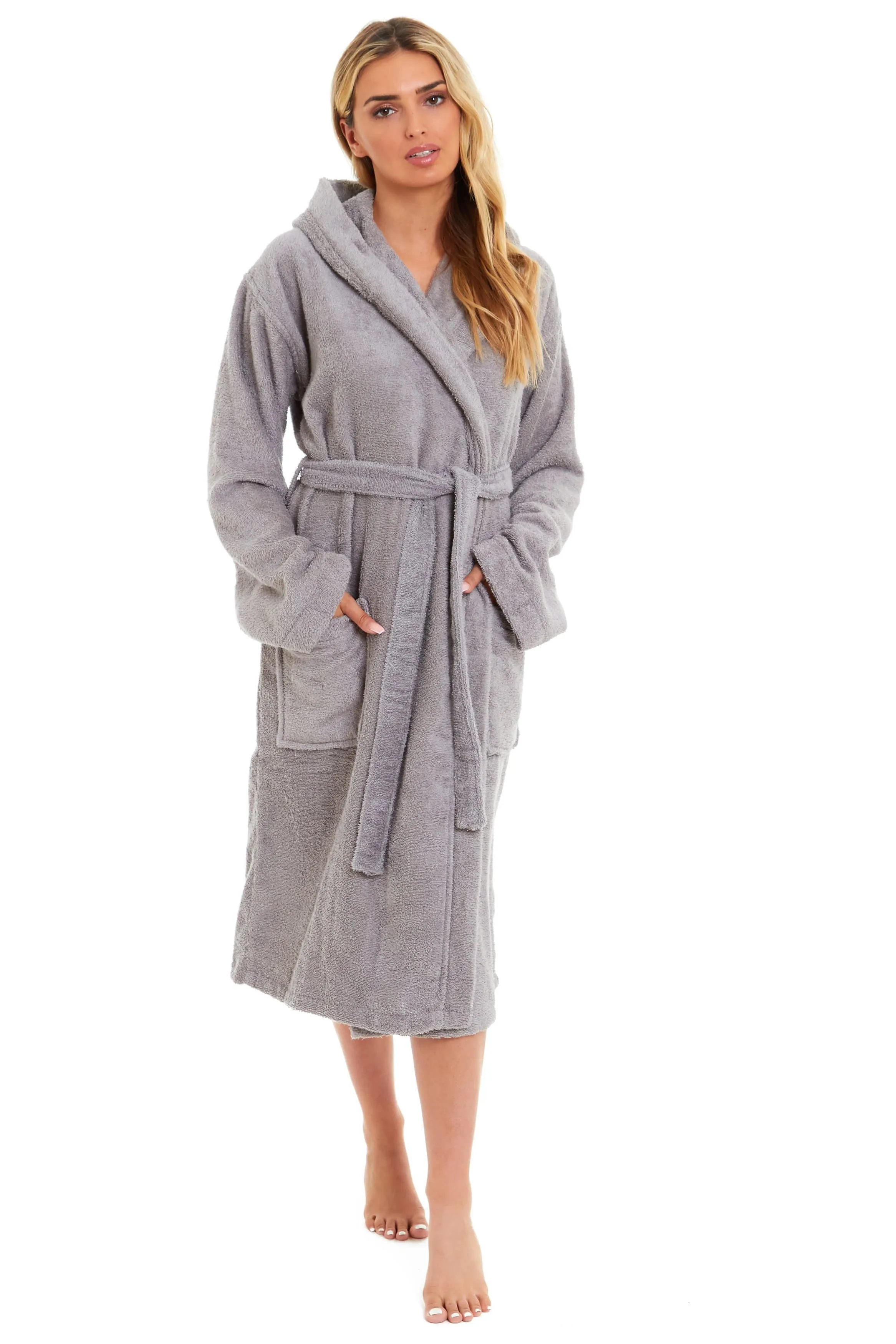 Women's Bamboo Cotton Hooded Towelling Robe Luxurious Ultra Absorbent Bath Spa Loungewear in Multiple Sizes and Colours by Daisy Dreamer