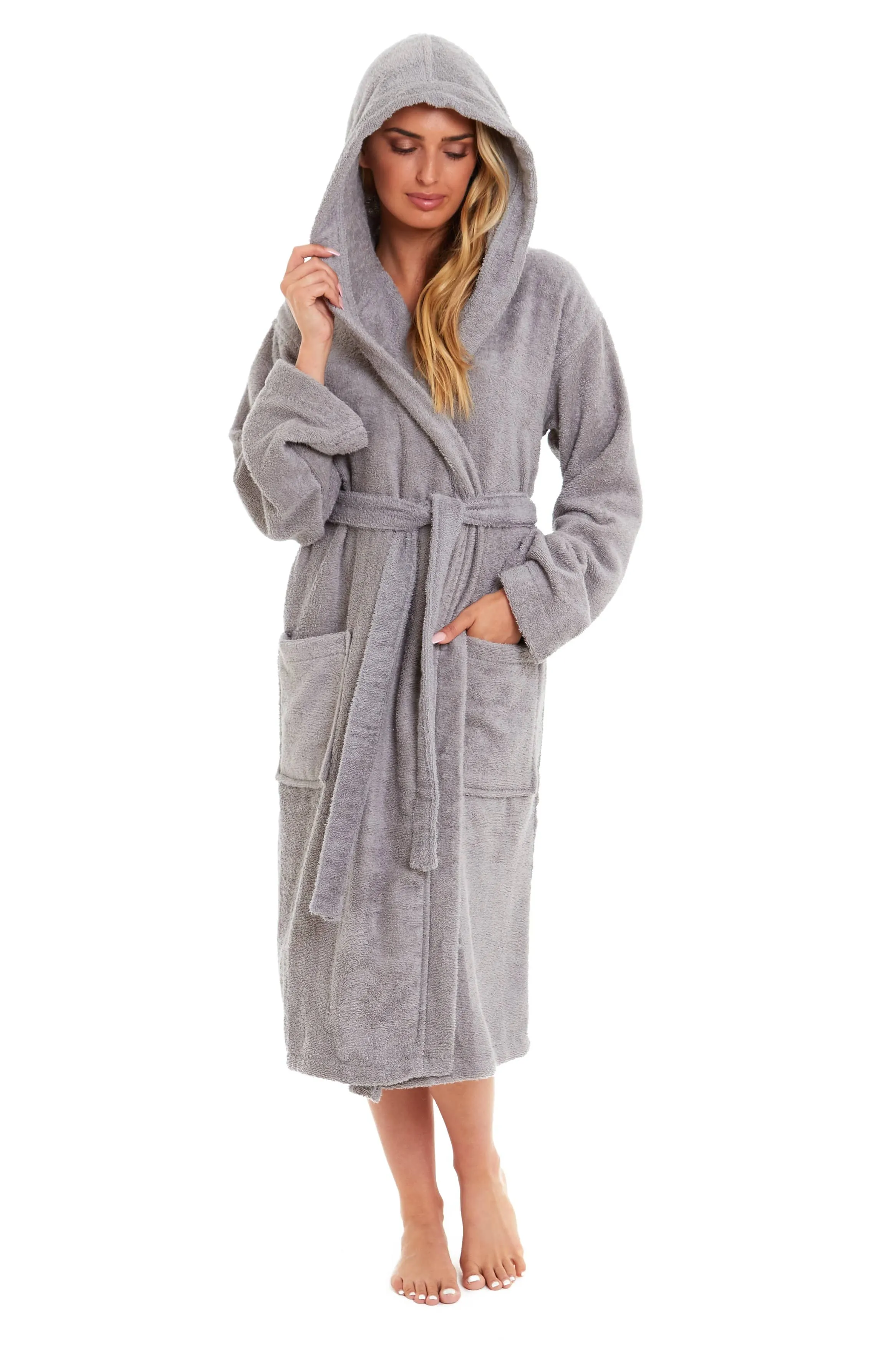 Women's Bamboo Cotton Hooded Towelling Robe Luxurious Ultra Absorbent Bath Spa Loungewear in Multiple Sizes and Colours by Daisy Dreamer