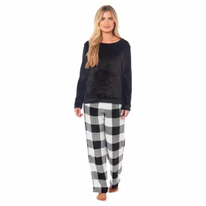 Women's Buffalo Check Fleece Pajama Set Long Sleeve Top and Bottoms Luxuriously Soft Nightwear for Cozy Comfort in Various Sizes by Daisy Dreamer